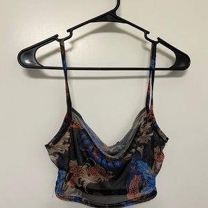 Tiger and leaf printed mesh crop top